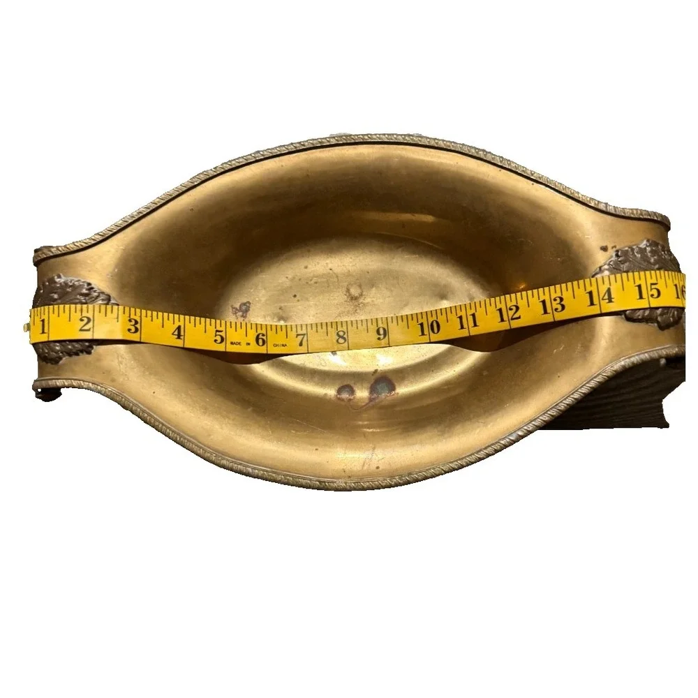 Vintage Mottahedeh Solid Brass Oval Bowl Scallop Shell Handles Regency Style